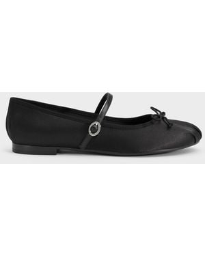Charles & Keith Emiko Satin Bow Mary Jane Flats - Black