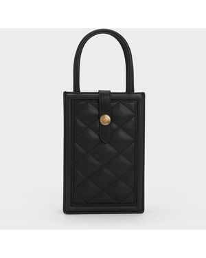 Charles & Keith Este Belted Quilted Phone Pouch - Black