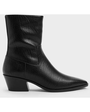 Charles & Keith Crinkle-Effect Tapered Ankle Boots - Black