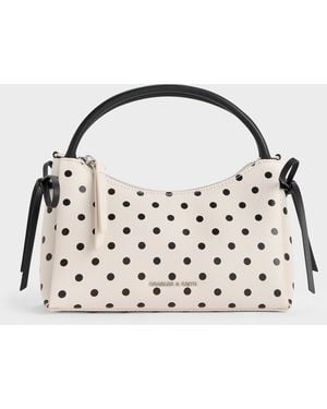 Charles & Keith Hazel Polka-Dot Bow Top Handle Bag - Natural