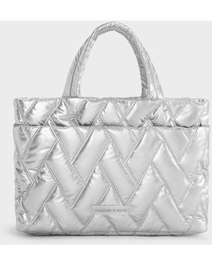 Charles & Keith Nylon Chevron Boxy Tote Bag - Gray