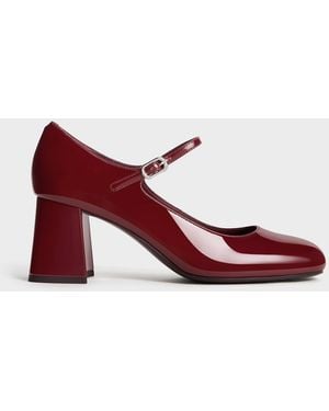 Charles & Keith Patent Block-Heel Mary Jane Pumps - Red