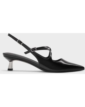 Charles & Keith Pauline Patent Crossover Kitten Heels - White