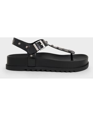 Charles & Keith Studded Heart-Embellished Thong Sandals - Black