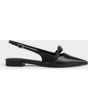 Charles & Keith Kaleen Woven-Bow Slingback Flats - White