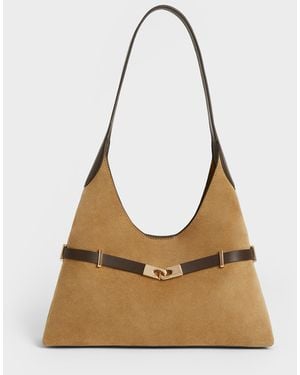 Charles & Keith Arlet Recycled Suede Metallic-Accent Belted Hobo Bag - Natural