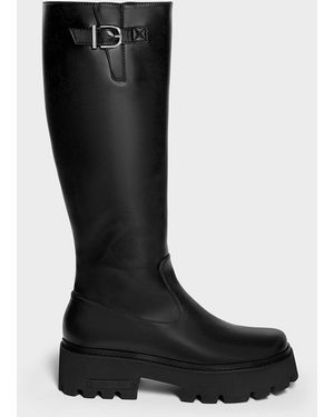 Charles & Keith Imogen Side-buckle Chunky Knee-high Boots - Black