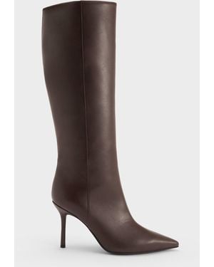 Charles & Keith Pointed-Toe Stiletto-Heel Knee-High Boots - Brown