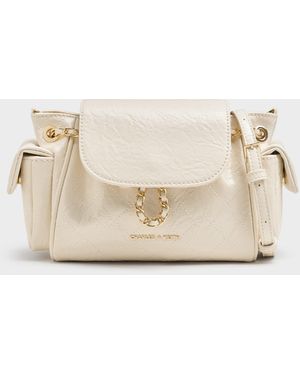 Charles & Keith Duo Quilted Two-Way Front Flap Backpack - Natural