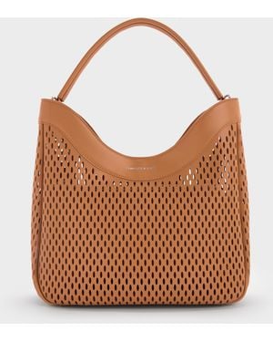 Charles & Keith Juno Perforated Hobo Bag - Brown