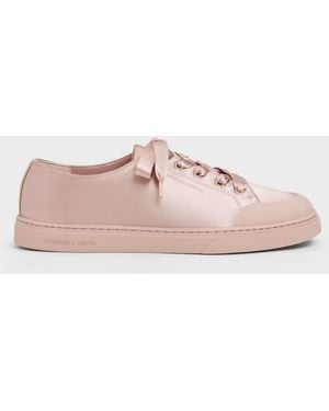 Charles & Keith Satin Lace-Up Sneakers - Pink