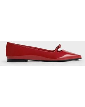 Charles & Keith Bow Square-Toe Ballet Flats - Red