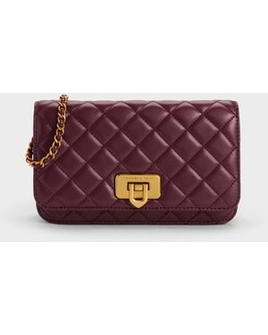 Charles & Keith Cressida Quilted Push-Lock Clutch - Purple