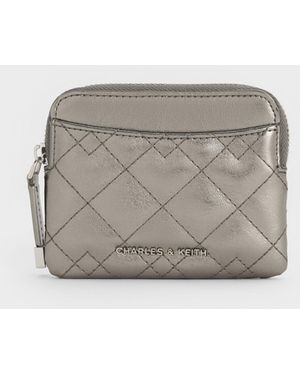 Charles & Keith Duo Metallic Quilted Card Holder - Gray