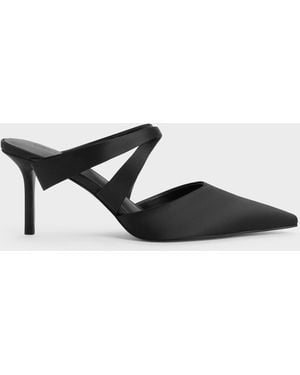 Charles & Keith Satin Pleated-strap Heeled Mules - Black