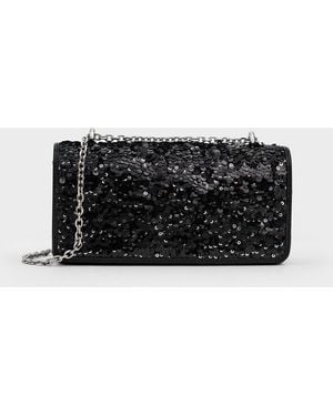 Charles & Keith Paffuto Sequinned Wallet On Chain - Black