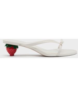 Charles & Keith Sonali Bow Strawberry-Heel Mules - White
