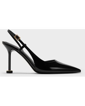 Charles & Keith Wynn Patent Statement-Heel Slingback Court Shoes - Black