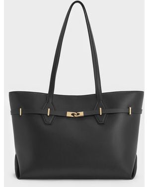 Charles & Keith Arlet Double-Handle Belted Tote Bag - Black
