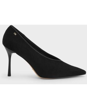 Charles & Keith Leather & Suede Pointed Pumps - Black