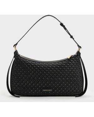 Charles & Keith Calla Woven Shoulder Bag - Black