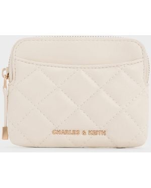 Charles & Keith Alva Quilted Top-Zip Card Holder - Natural
