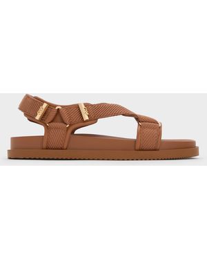 Charles & Keith Granta Leather & Fabric Sports Sandals - Brown