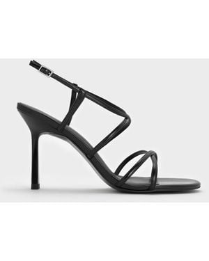 Charles & Keith Strappy Crossover Trapeze-Heel Sandals - Metallic
