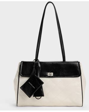 Charles & Keith Apfra Two-Tone Quilted Tote Bag - White