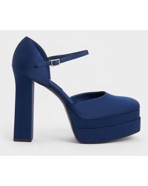 Charles & Keith Satin Platform D'orsay Pumps - Blue