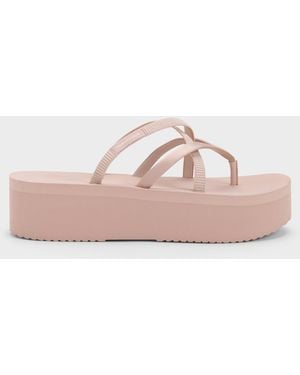 Charles & Keith Levy Satin Strappy Flatform Sandals - Pink