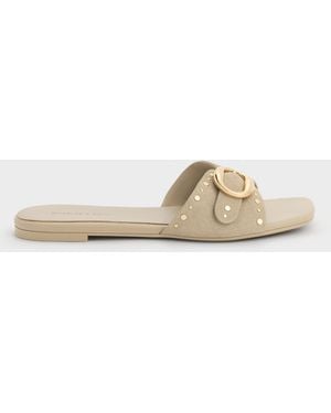 Charles & Keith Studded Buckled Slide Sandals - Natural