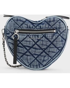 Charles & Keith Philomena Denim Quilted Heart Crossbody Bag - Blue
