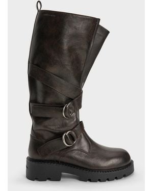 Charles & Keith Double-Strap Knee-High Boots - Black