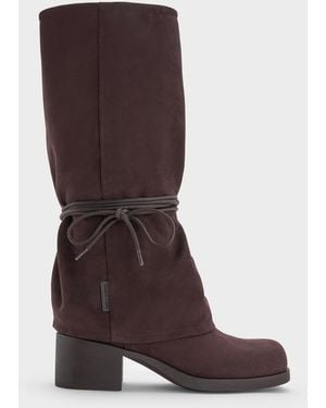 Charles & Keith Faux Suede Tie-Around Knee-High Boots - Brown