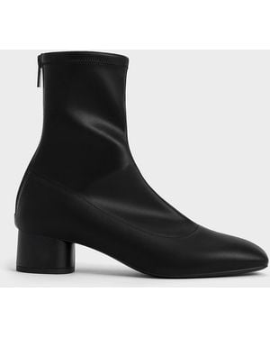 Charles & Keith Stitch-Trim Heeled Ankle Boots - Black