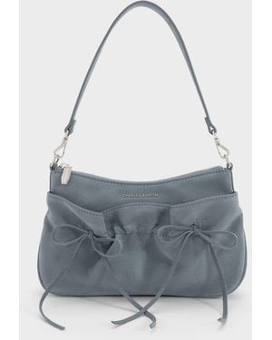Charles & Keith Mini Reese Ruched Bow Shoulder Bag - Gray