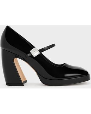Charles & Keith Jyll Patent Leather Platform Mary Janes - Black