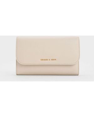 Charles & Keith Octavia Front Flap Long Wallet - Natural
