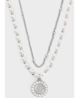 Charles & Keith Pearl & Gemstone Double-Chain Necklace - White