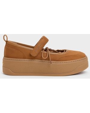 Charles & Keith Faux Suede Mary Jane Platform Sneakers - Brown