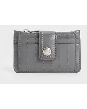 Charles & Keith Donna Crinkle-Effect Panelled Card Holder - Grey