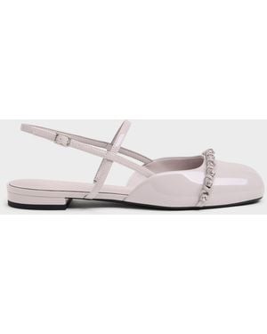 Charles & Keith Patent Crystal Slingback Flats - White