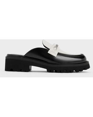 Charles & Keith Remy Two-Tone Metallic-Accent Loafer Mules - White