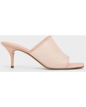 Charles & Keith Glittered Mesh Heeled Mules - Natural