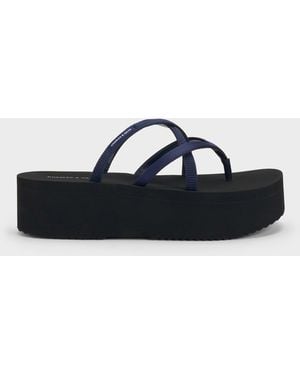 Charles & Keith Levy Satin Strappy Flatform Sandals - Black