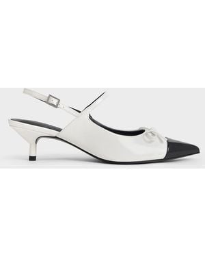 Charles & Keith Cap-toe Slingback Kitten Heels - White