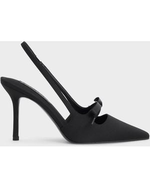 Charles & Keith Venetia Satin Bow Pointed Slingback Court Shoes - White