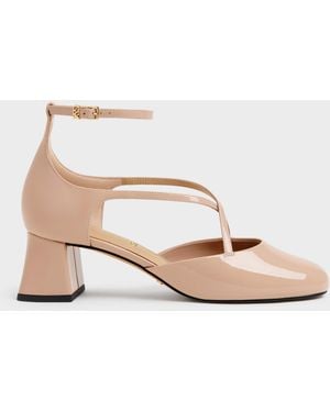 Charles & Keith Patent Leather Crossover Pumps - Natural