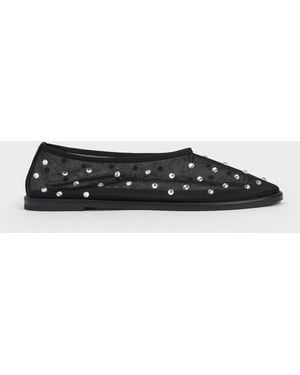 Charles & Keith Mesh Gem-Embellished Ballet Flats - White